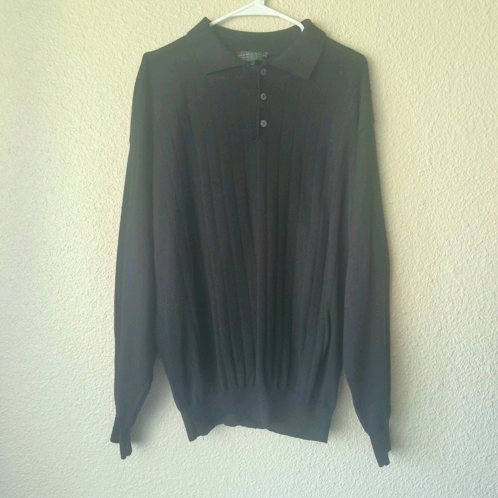 FRANCO ROSSI men's light sweater long sleeve with black collar siz XL mixed wool